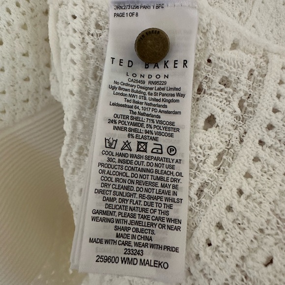 TED BAKER MALEKO LACE STITCH DRESS, WHITE,size:1,zero waste,GREAT FOR HOLIDAYS! - Picture 13 of 15